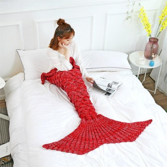 Mermaid Tail Blankets Yarn Knitted Handmade Crochet Mermaid Blanket Kids Throw Bed Wrap