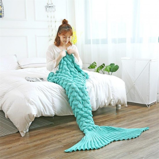 Mermaid Tail Blankets Yarn Knitted Handmade Crochet Mermaid Blanket Kids Throw Bed Wrap