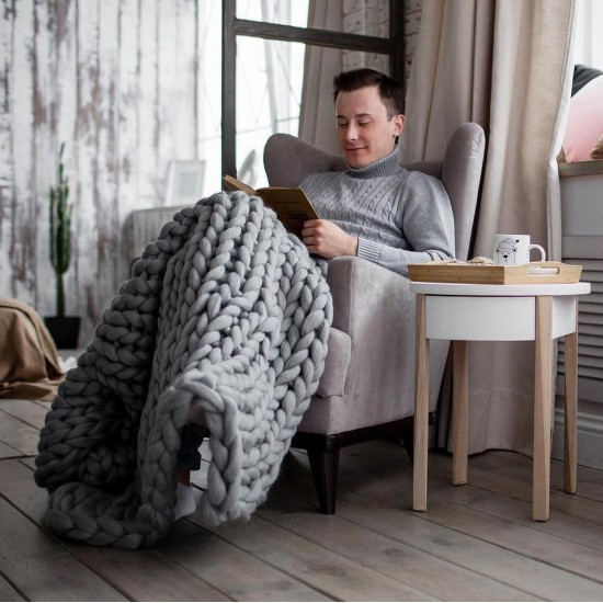 80x100CM Handmade Knit Knitted Blankets Soft Thick Cotton Throw Sofa Bed Decor