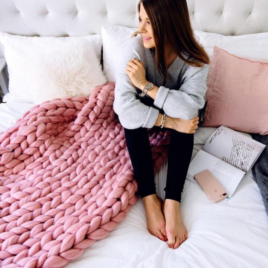 80x100CM Handmade Knit Knitted Blankets Soft Thick Cotton Throw Sofa Bed Decor