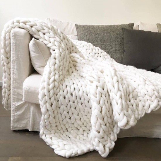80x100CM Handmade Knit Knitted Blankets Soft Thick Cotton Throw Sofa Bed Decor