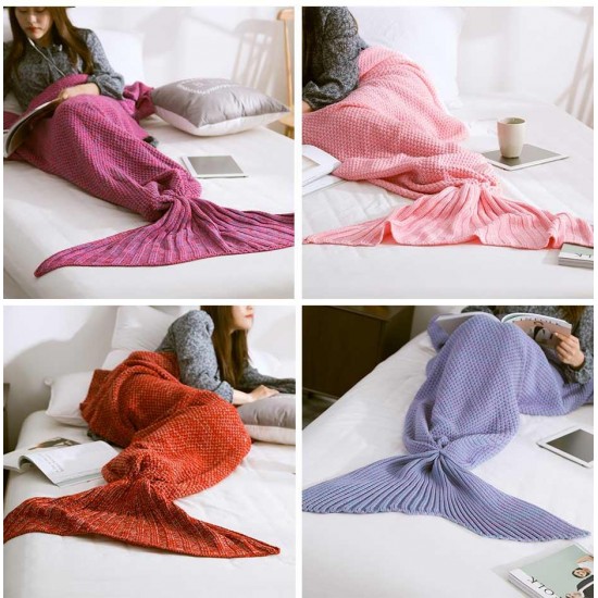 Knitted Handmade Mermaid Tail Blankets Yarn Crochet Mermaid Blanket Kids Throw Wrap Super Soft Sl