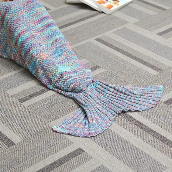 180X90CM 2 Color Yarn Knitting Mermaid Tail Blanket Air Conditioning Blanket Bed Mat Sleep Bag
