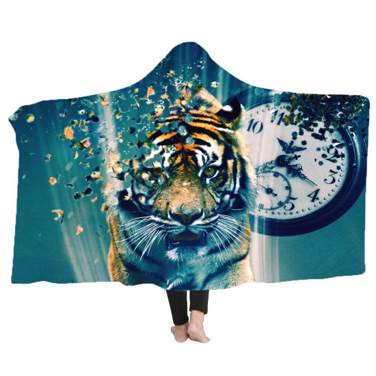 Soft Hooded Blanket Throw Winter Home Sofa Warm Plush Cloak 3D Printing Blankets Home Bedding