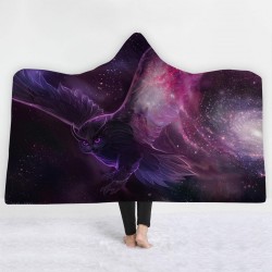 3D Digital Print Owl Hooded Blankets Cloak Magic Hat Thick Double-layered Plush