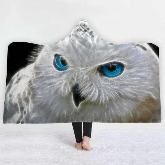 3D Digital Print Owl Hooded Blankets Cloak Magic Hat Thick Double-layered Plush