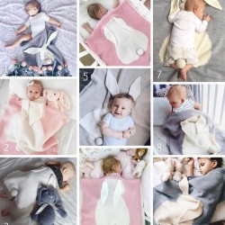 Cute Knitted Rabbit Baby Blankets Infant Soft Warm Wool Swaddle Kids Bath Towel Lovely