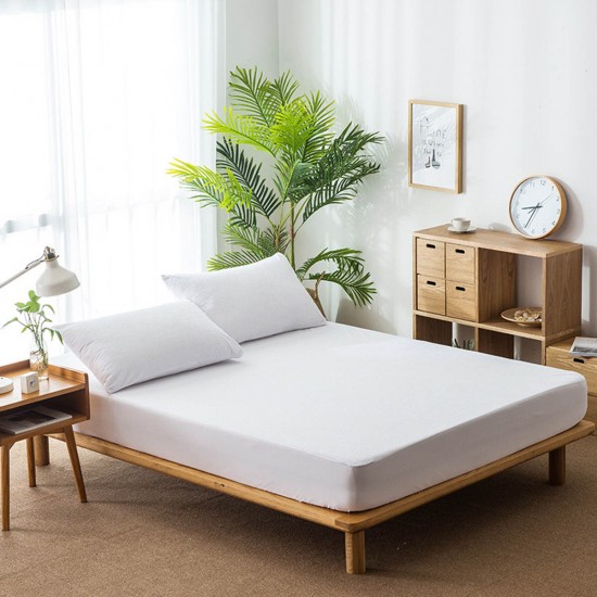 Waterproof Bed Fitted Sheet Cotton Terry Fabric Waterproof Breathable Bed Sheet with Elastic White Terry Mattress Cover Sheet