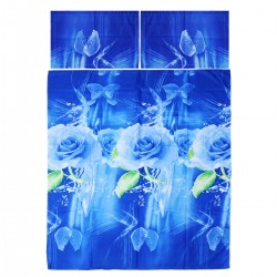 2PCS 3D Blue Rose Printed Bedding Pillowcase Quilt Cover Twin Bed Size Bedding Sets