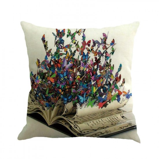 Romantic Beautiful Pillow Cover Butterflies Cotton Linen Cushion Cover Pillow Case