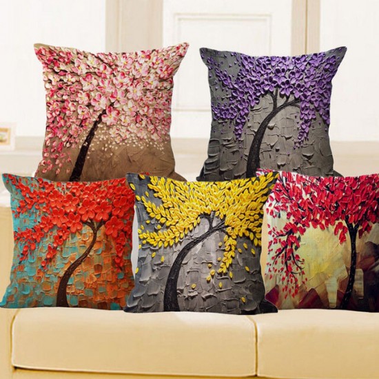3D Vintage Flower Cotton Linen Pillow Case Waist Cushion Cover Bags Home Car Decor