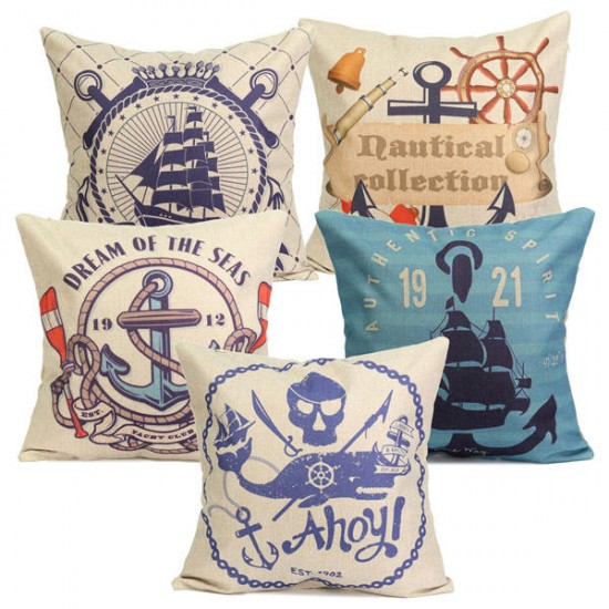 Nautical Series Mediterranean Style Throw Pillow Case Square Home Sofa Cushion Cover