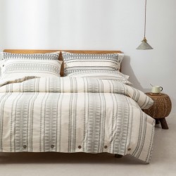 Bohemian Queen Bedding Duvet Cover Set Black Striped Ethnic Boho Printed in White 100% Natural Cotton Soft Comforter Cover