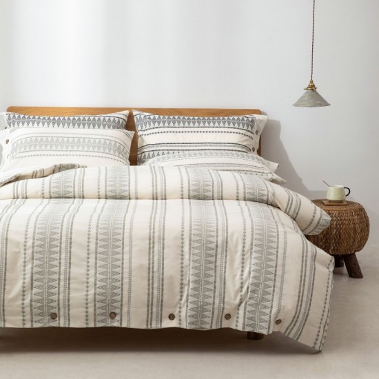 Bohemian Queen Bedding Duvet Cover Set Black Striped Ethnic Boho Printed in White 100% Natural Cotton Soft Comforter Cover