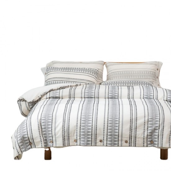 Striped Boho Duvet Cover  3 Pcs Soft Queen White Duvet Cover Comforter Bohemian Aztec Comforter Cover Linen Summer Bedding Set