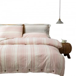 Pink Geometric Stripe Boho Duvet Cover Set King Size 3 pcs Ultra Soft Breathable Aztec Cotton Comforter Cover With Button