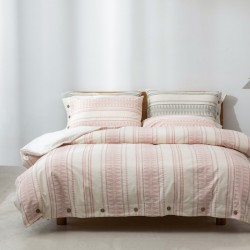 Pink Geometric Stripe Boho Duvet Cover Set King Size 3 pcs Ultra Soft Breathable Aztec Cotton Comforter Cover With Button