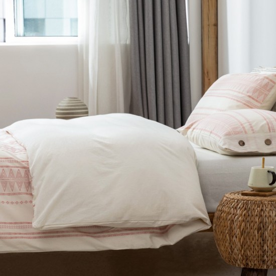 Pink Geometric Stripe Boho Duvet Cover Set King Size 3 pcs Ultra Soft Breathable Aztec Cotton Comforter Cover With Button
