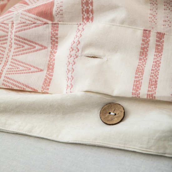Pink Geometric Stripe Boho Duvet Cover Set King Size 3 pcs Ultra Soft Breathable Aztec Cotton Comforter Cover With Button