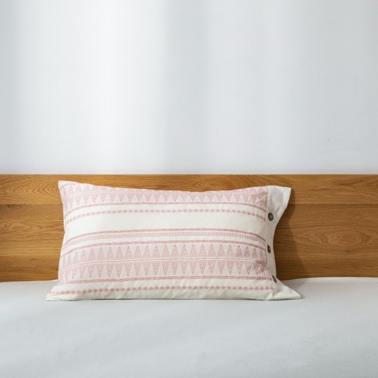 Pink Geometric Stripe Boho Duvet Cover Set King Size 3 pcs Ultra Soft Breathable Aztec Cotton Comforter Cover With Button