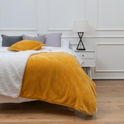 Premium Flannel Sherpa Mustard Yellow Waffle Textured blanket Comforter Cover Bedding Set