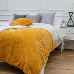 Premium Flannel Sherpa Mustard Yellow Waffle Textured blanket Comforter Cover Bedding Set