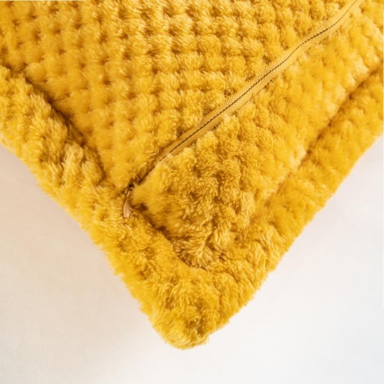 Premium Flannel Sherpa Mustard Yellow Waffle Textured blanket Comforter Cover Bedding Set