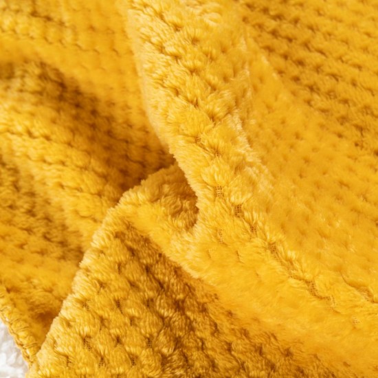 Premium Flannel Sherpa Mustard Yellow Waffle Textured blanket Comforter Cover Bedding Set
