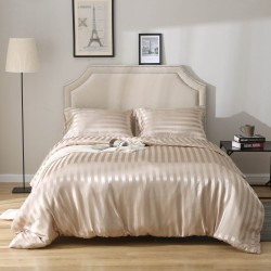 Silky Satin Smooth King size Jacquard Striped Solid Color Duvet Cover Set