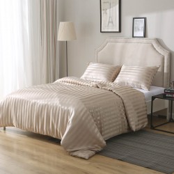 Silky Satin Smooth King size Jacquard Striped Solid Color Duvet Cover Set
