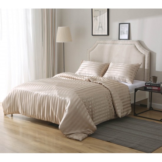 Silky Satin Smooth King size Jacquard Striped Solid Color Duvet Cover Set