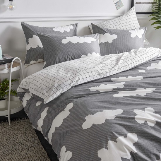 100% Cotton 90''x90'' Clouds Pattern Soft Hypoallergenic Breathable Duvet Cover Pillowcase Comforter Cover With Zip Closure