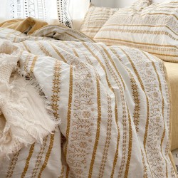 Duvet Cover Set Queen Geometric Pattern Print White Duvet Cover Soft Microfiber Comforter Cover with Button Closure Corner Tie