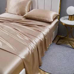  Breathable hypoallergenic Mulberry Silk Natural Dye Satin Deep Pocket Fitted flat bed sheet lenol silk 22 Momme full size