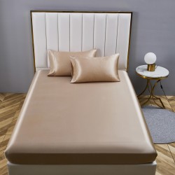 Breathable hypoallergenic Mulberry Silk Natural Dye Satin Deep Pocket Fitted flat bed sheet lenol silk 22 Momme full size
