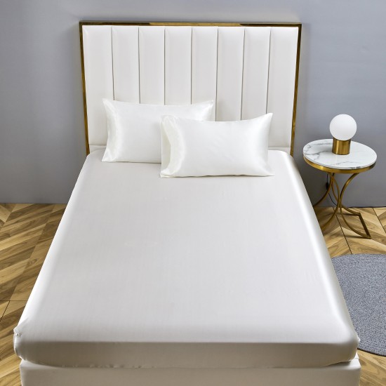 Breathable hypoallergenic Mulberry Silk Natural Dye Satin Deep Pocket Fitted flat bed sheet lenol silk 22 Momme full size