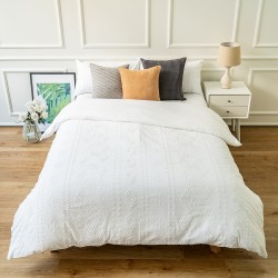 Farmhouse Solid White Textured Sideways Chevron Zig Zag Pattern 100% Cotton Duvet Cover Set