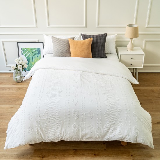 Farmhouse Solid White Textured Sideways Chevron Zig Zag Pattern 100% Cotton Duvet Cover Set