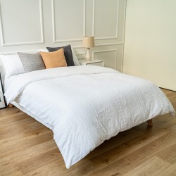 Farmhouse Solid White Textured Sideways Chevron Zig Zag Pattern 100% Cotton Duvet Cover Set