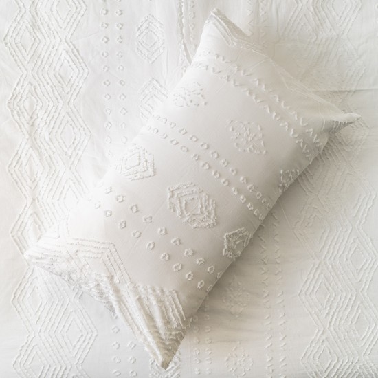 Farmhouse Solid White Textured Sideways Chevron Zig Zag Pattern 100% Cotton Duvet Cover Set