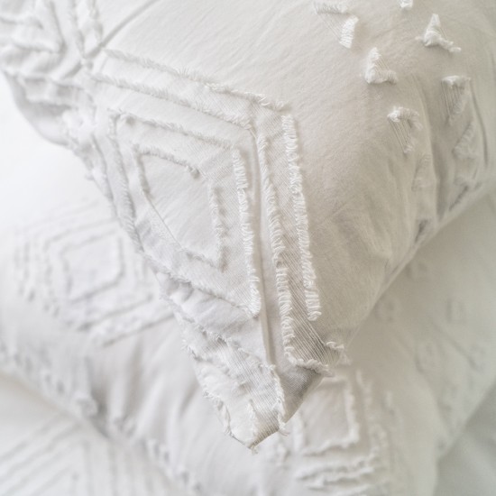Farmhouse Solid White Textured Sideways Chevron Zig Zag Pattern 100% Cotton Duvet Cover Set