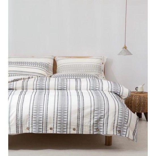 Customized Design 3d Printing Washed Cotton Linen Bohemian Striped Home Decorative Bed Sheet/duvet Cover Set With Pillowcase