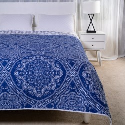 Microfiber or Cotton Bedspread Quilt Sets-Reversible Patchwork Blue Classic Bohemian Pattern bed comforter set