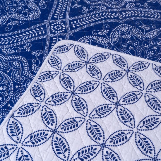 Microfiber or Cotton Bedspread Quilt Sets-Reversible Patchwork Blue Classic Bohemian Pattern bed comforter set