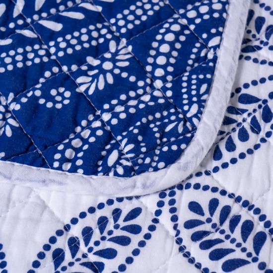 Microfiber or Cotton Bedspread Quilt Sets-Reversible Patchwork Blue Classic Bohemian Pattern bed comforter set