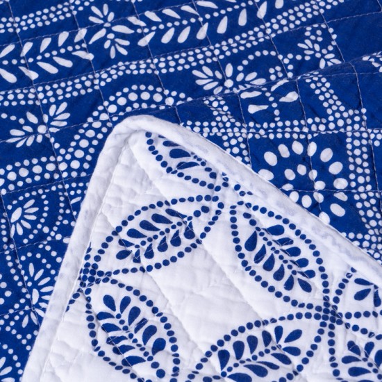 Microfiber or Cotton Bedspread Quilt Sets-Reversible Patchwork Blue Classic Bohemian Pattern bed comforter set